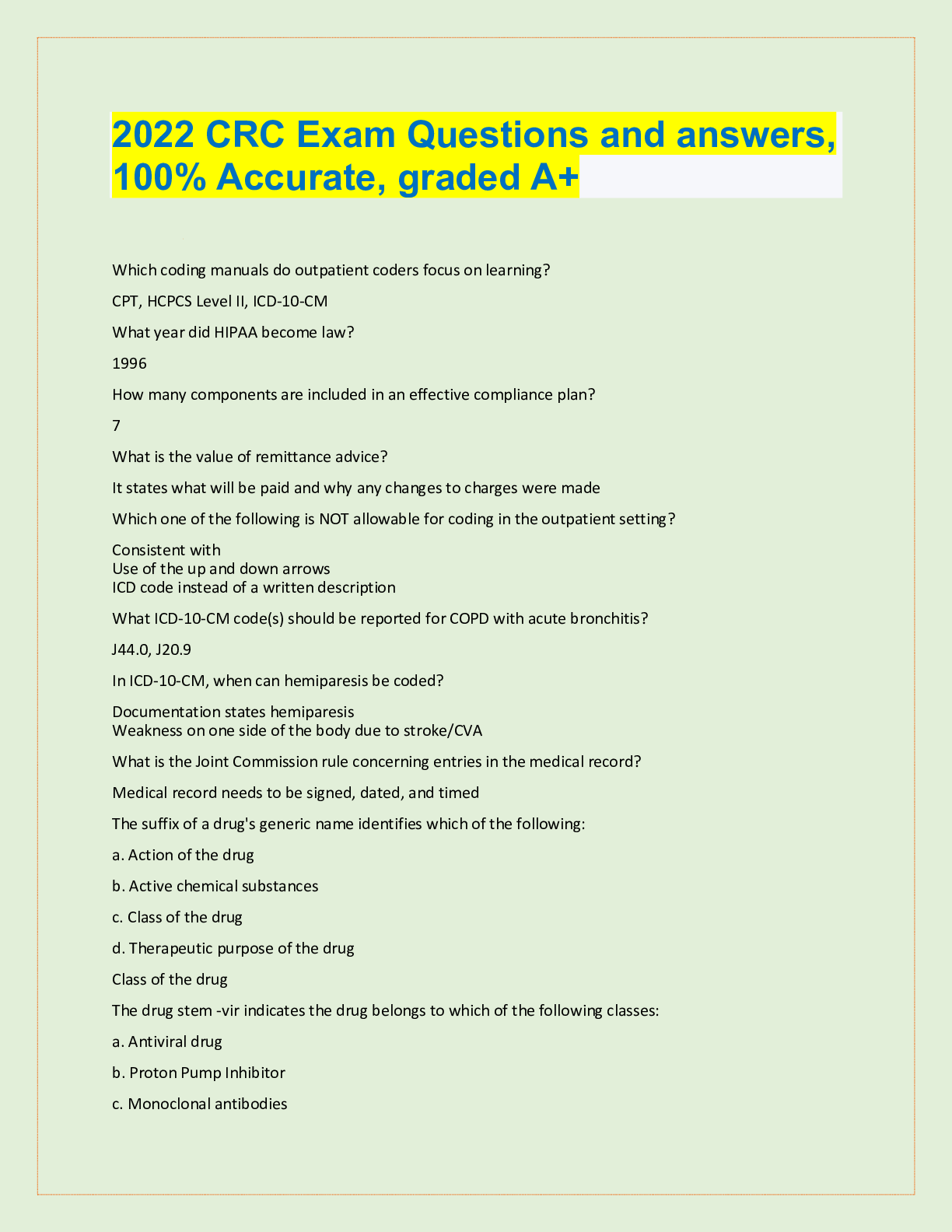 Preview image for 2022 CRC Exam Questions and answers,  100% Accurate, graded A+